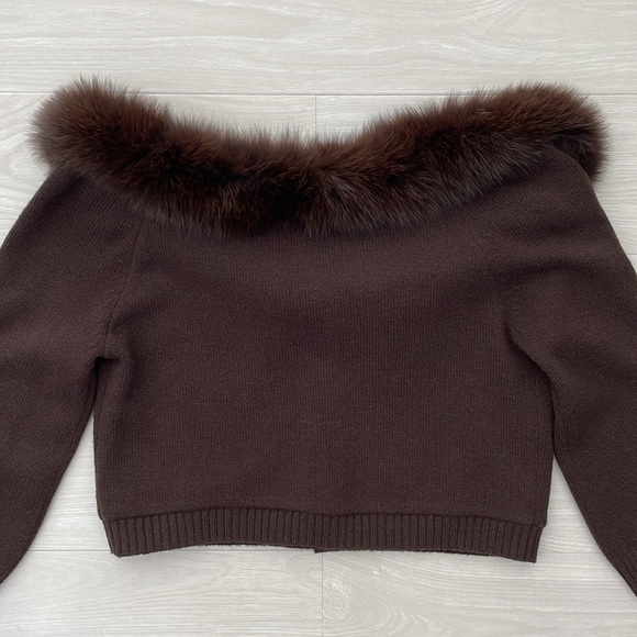 SALE! Valentino Brown Wool & Cashmere Blend Cropped Cardigan w/ Trim - Picture 11 of 12